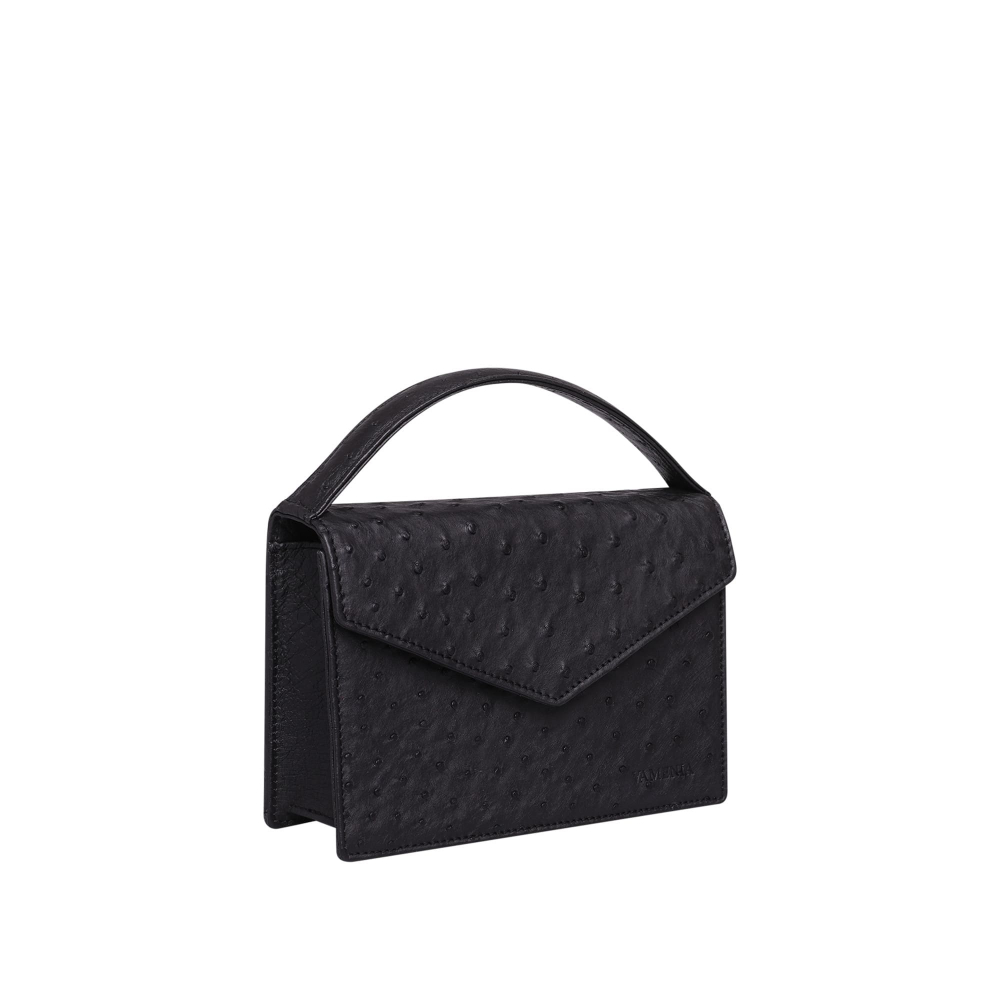 Small Handle Bag made of ostrich leather black